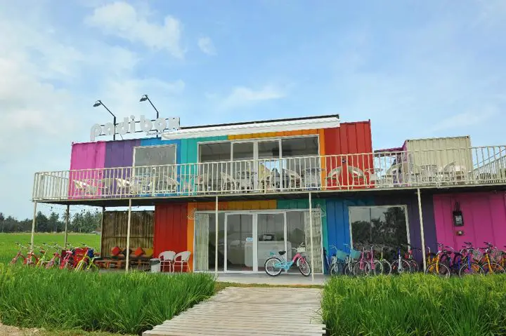 The colorful exterior of padibox homestay in Sekinchan, Kuala Selangor Malaysia - more on this unique homestay on www.travelswithsun.com